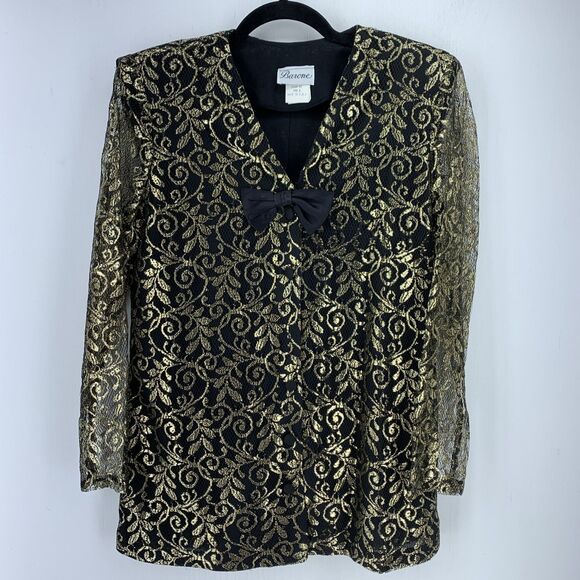 Baron Tops - Vtg Barone Womens 10 Tunic Top Gold Metallic Glam Regency Gothic Whimsigoth